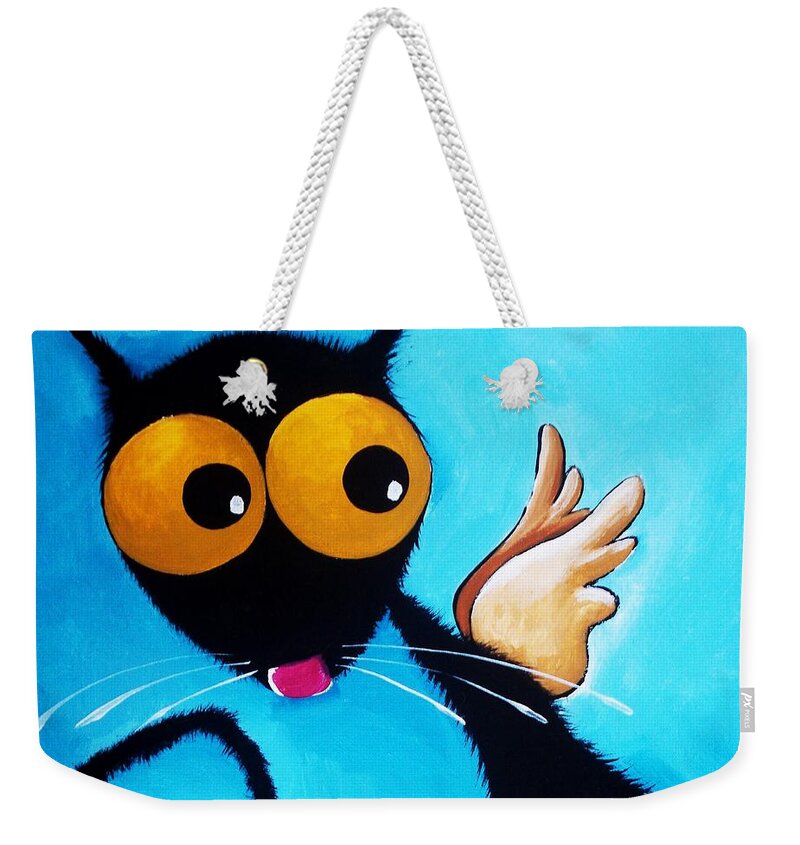 Stressie Cat Weekender Tote Bag featuring the painting Stressie Cat Angel by Lucia Stewart