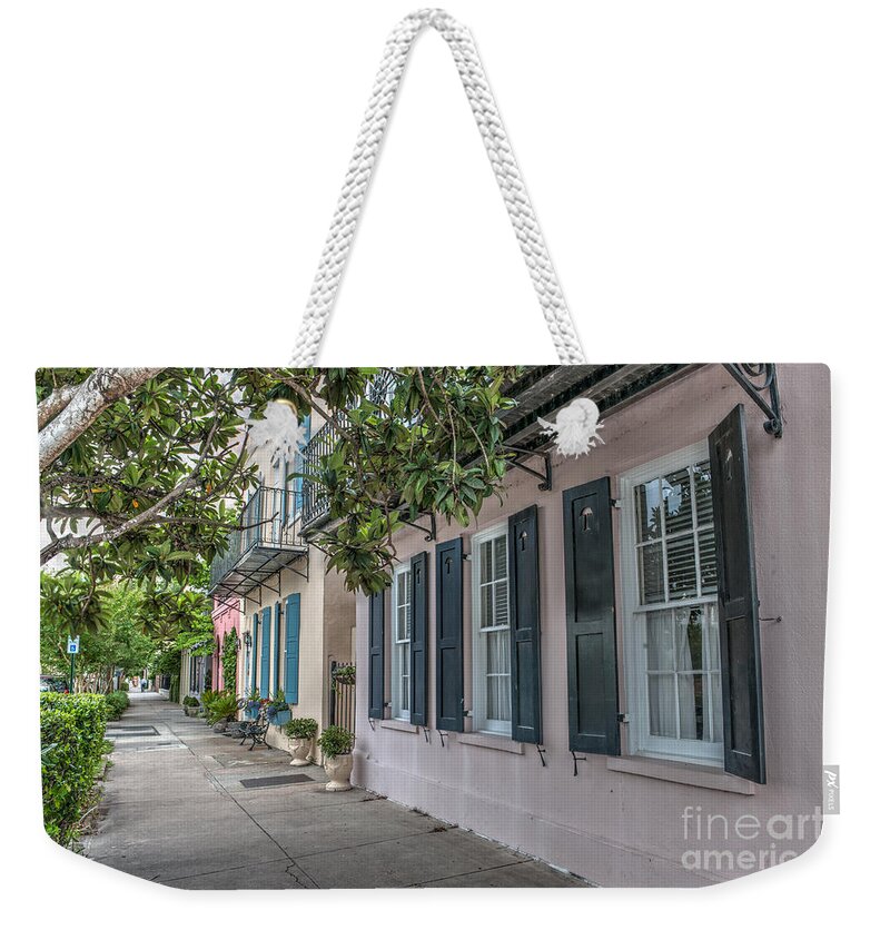 Rainbow Row Weekender Tote Bag featuring the photograph Stroll Along Rainbow Row by Dale Powell
