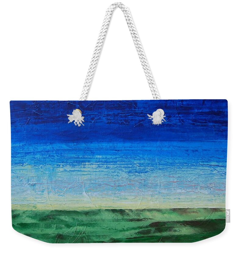 Blue Weekender Tote Bag featuring the painting Study of Earth and Sky by Linda Bailey