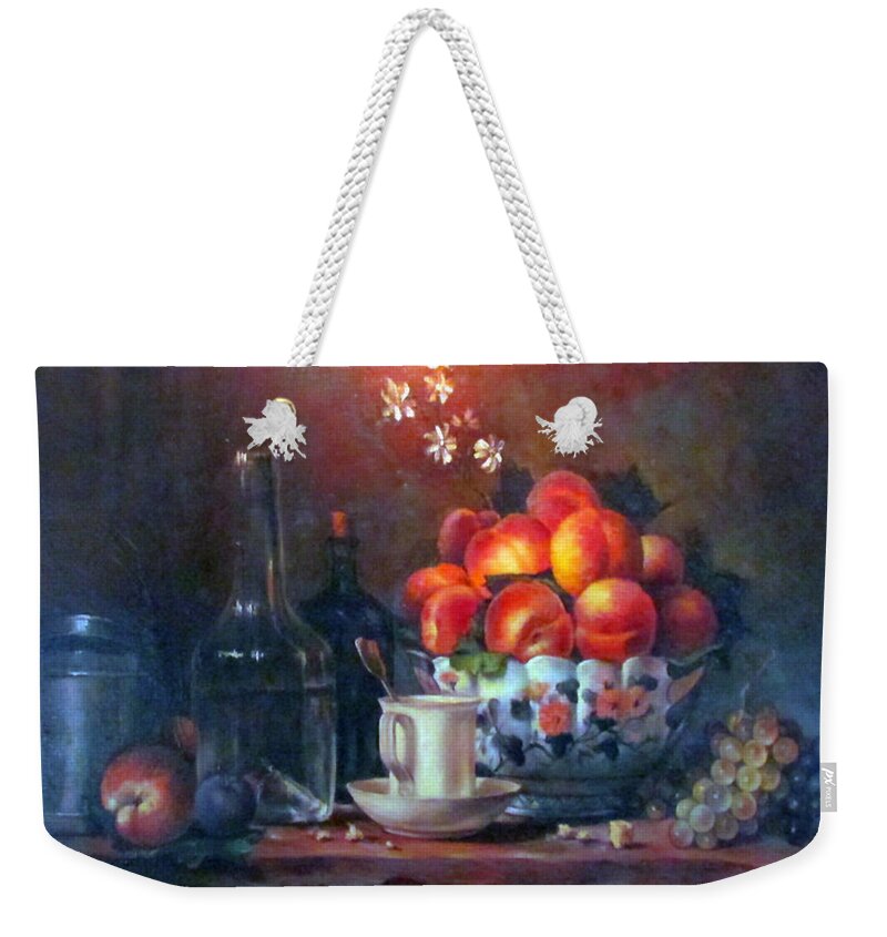 Peaches Weekender Tote Bag featuring the painting Study of Peaches by Donna Tucker