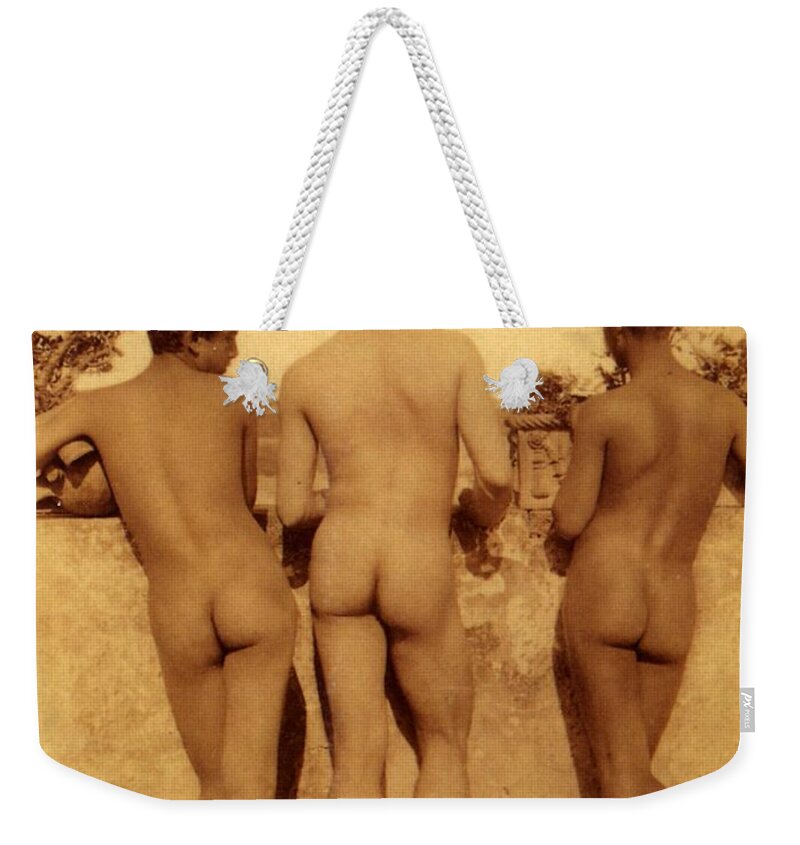 Gloeden Weekender Tote Bag featuring the photograph Study of Three Male Nudes by Wilhelm von Gloeden