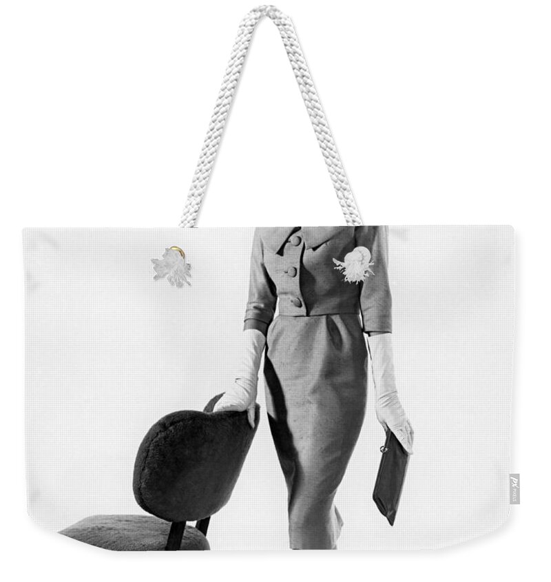 1955 Weekender Tote Bag featuring the photograph Stylish Woman by Underwood Archives