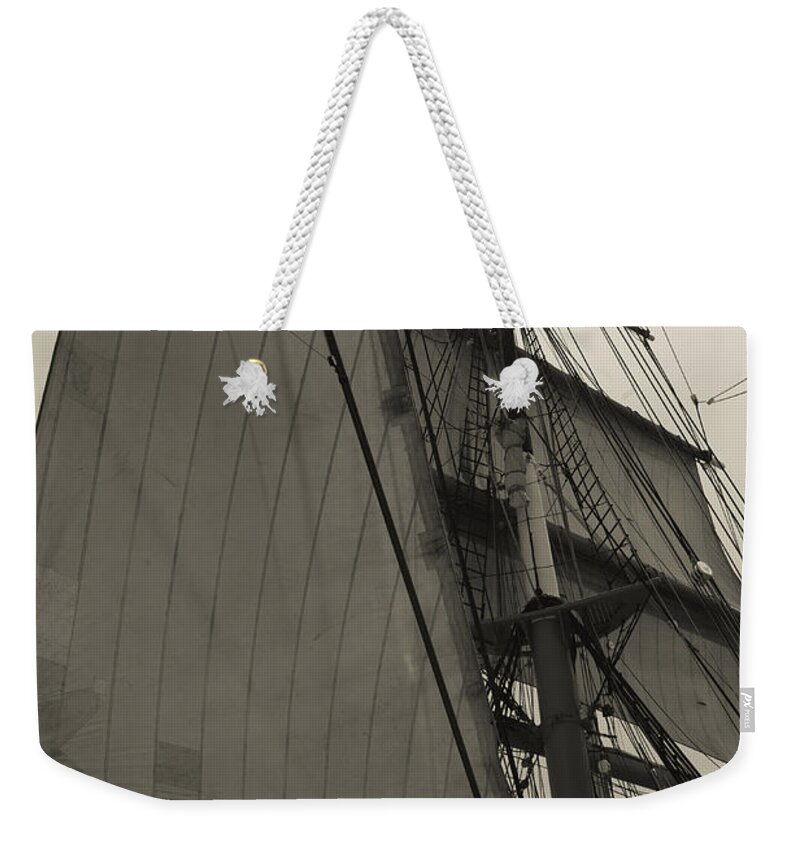 Sail Weekender Tote Bag featuring the photograph Suare and Triangle Black and White Sepia by Scott Campbell