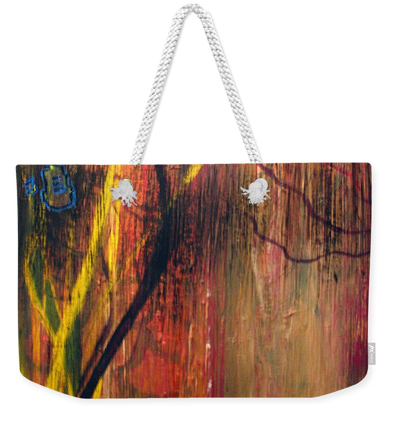 Abstract Weekender Tote Bag featuring the painting Subspace Mind - Shifting Planes by John Ashton Golden