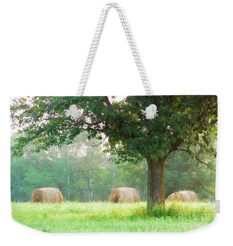 Hay Bales Weekender Tote Bag featuring the photograph Summer Bales by Lori Dobbs