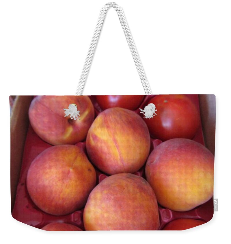 Peach Weekender Tote Bag featuring the photograph Summer Harvest by Susan Carella