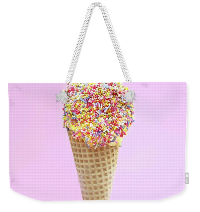 Sprinkling Weekender Tote Bag featuring the photograph Summer Ice Cream With Sugar Sprinkles by Kelly Bowden