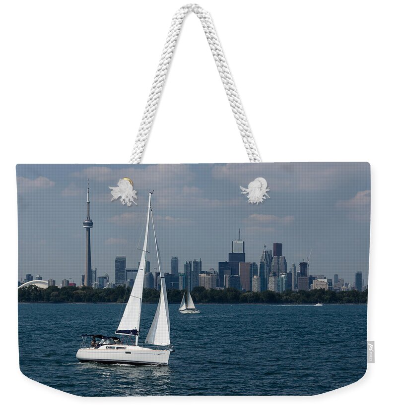 Postcard Weekender Tote Bag featuring the photograph Summer Sailing Postcard from Toronto by Georgia Mizuleva