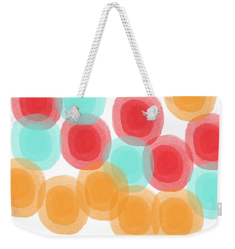 Abstract Circles Weekender Tote Bag featuring the painting Summer Sorbet- abstract painting by Linda Woods