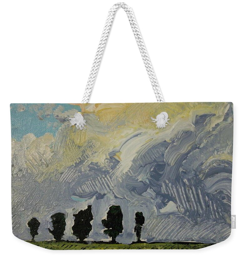 Landscape Weekender Tote Bag featuring the painting Summer Storm by Rodger Ellingson