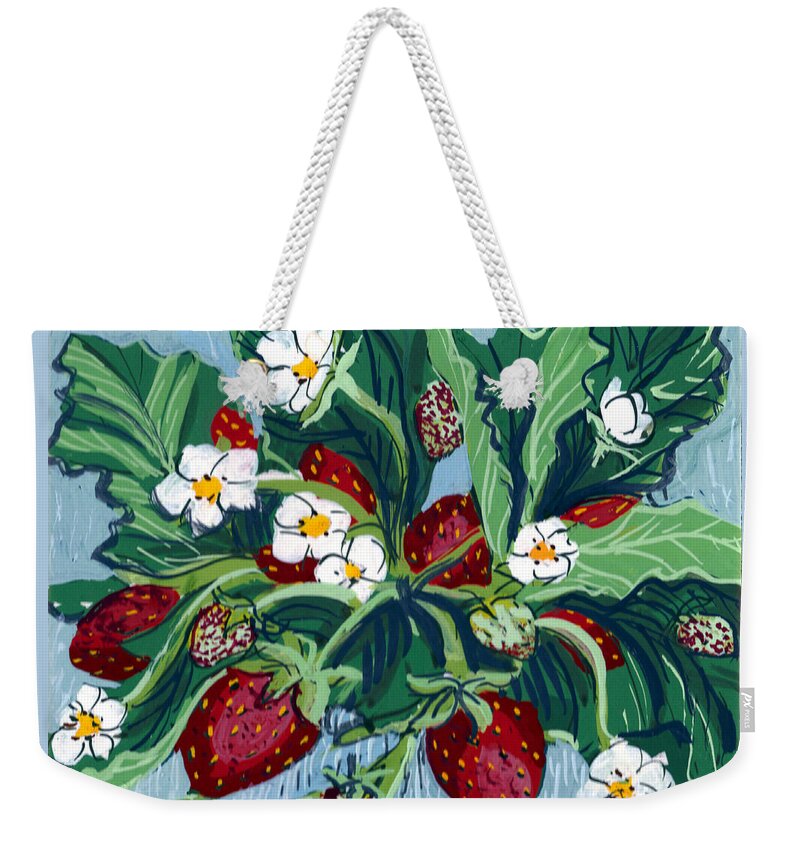 Summer Weekender Tote Bag featuring the painting Summer Strawberries by Mary Palmer