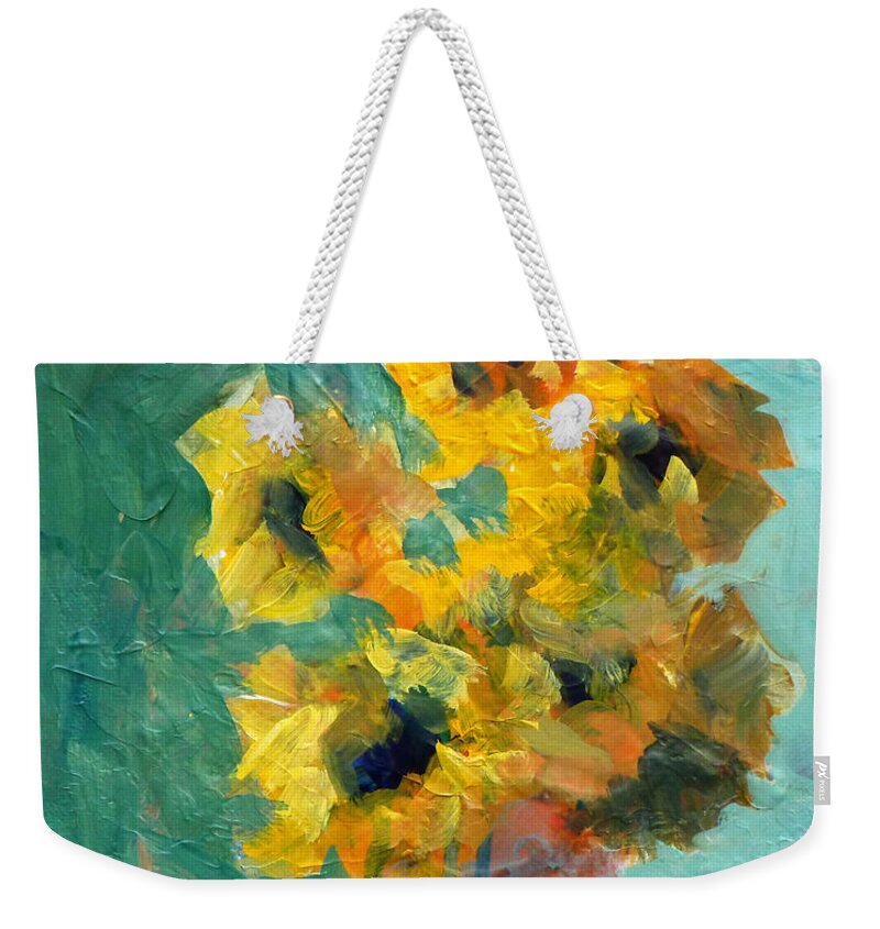 Abstract Weekender Tote Bag featuring the painting Sun and Shadow by Nancy Merkle