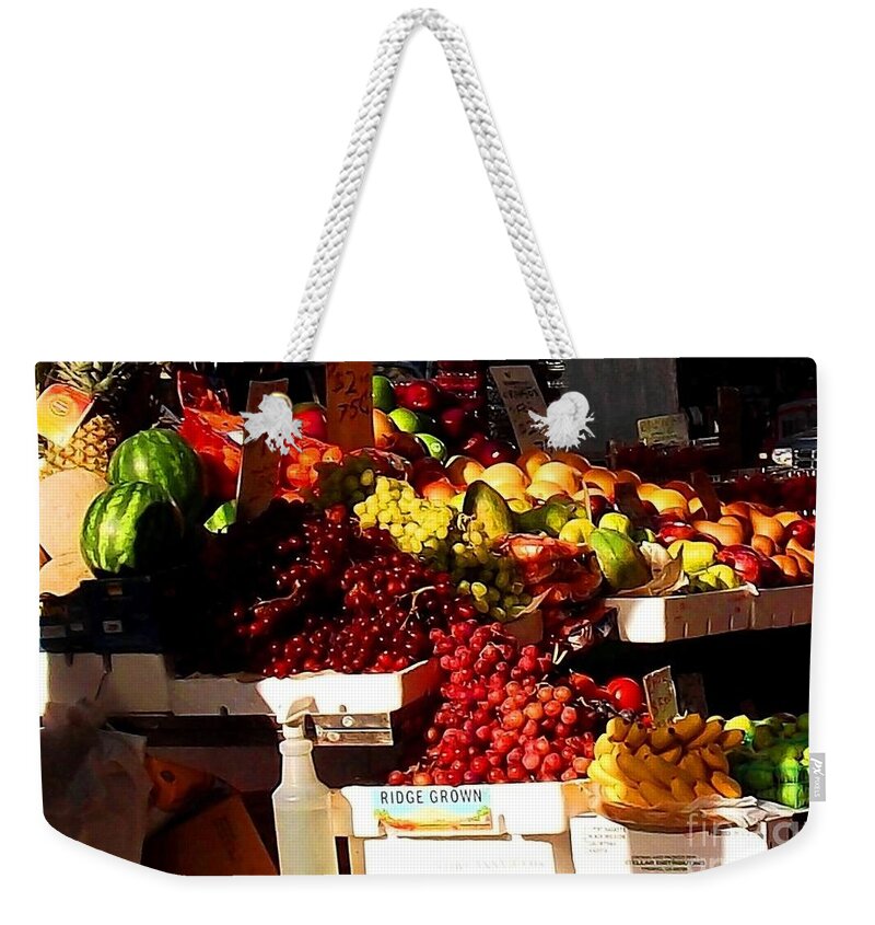 Fruitstand Weekender Tote Bag featuring the photograph Sun on Fruit Close up by Miriam Danar