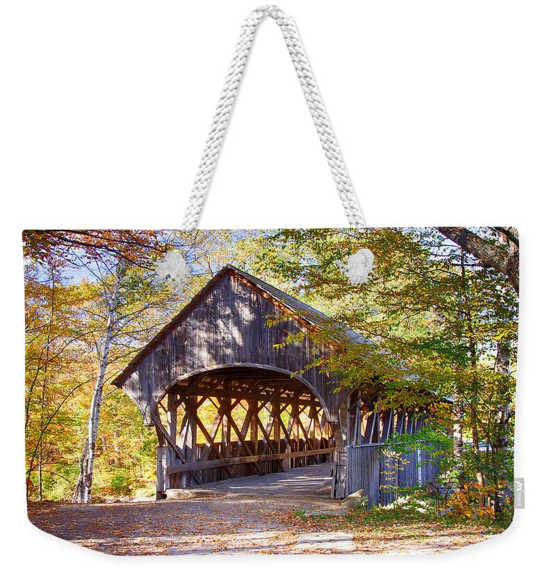 Sunday River Covered Bridge Weekender Tote Bag featuring the photograph Sunday River Covered Bridge by Jeff Folger
