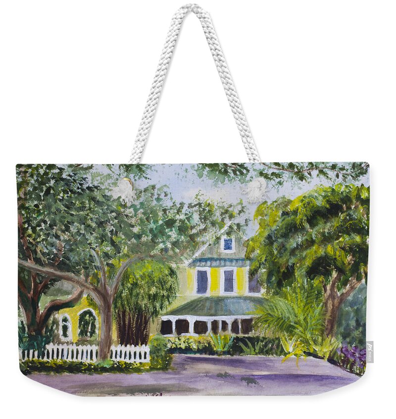Landscape. Sundy House Weekender Tote Bag featuring the painting Sundy House in Delray Beach by Donna Walsh
