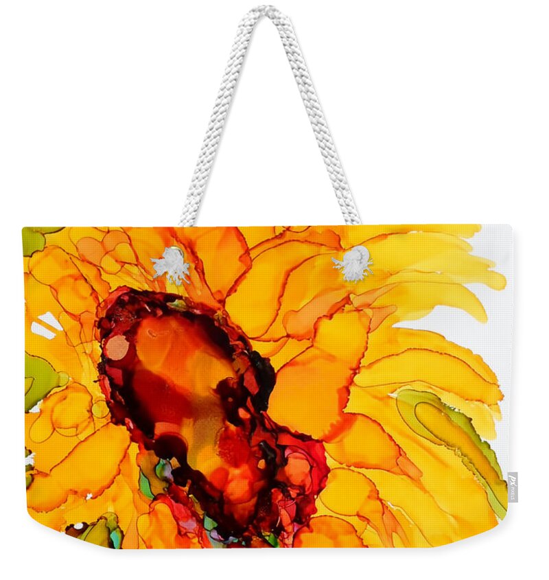 Alcohol Ink Weekender Tote Bag featuring the painting Sunflower Right Face by Vicki Housel
