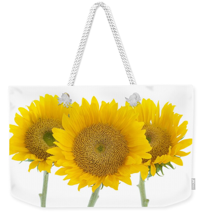 Sunflower Weekender Tote Bag featuring the photograph Sunflower Trio by Patty Colabuono
