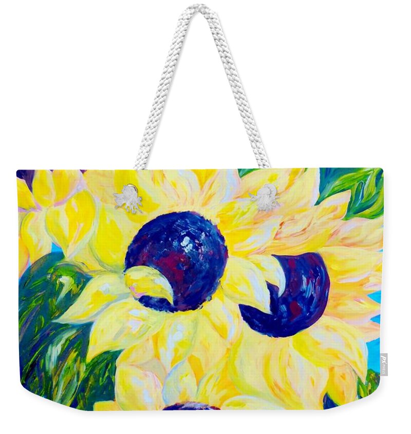 Sunflower Weekender Tote Bag featuring the painting Sunflowers Bathed in Light by Eloise Schneider Mote
