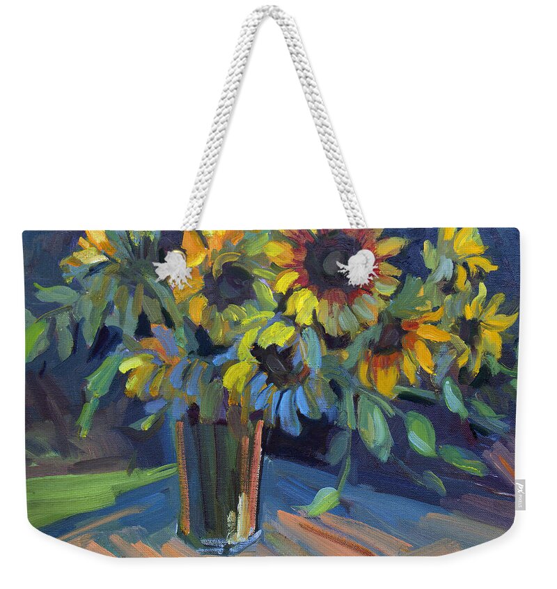 Sunflowers Weekender Tote Bag featuring the painting Sunflowers by Diane McClary