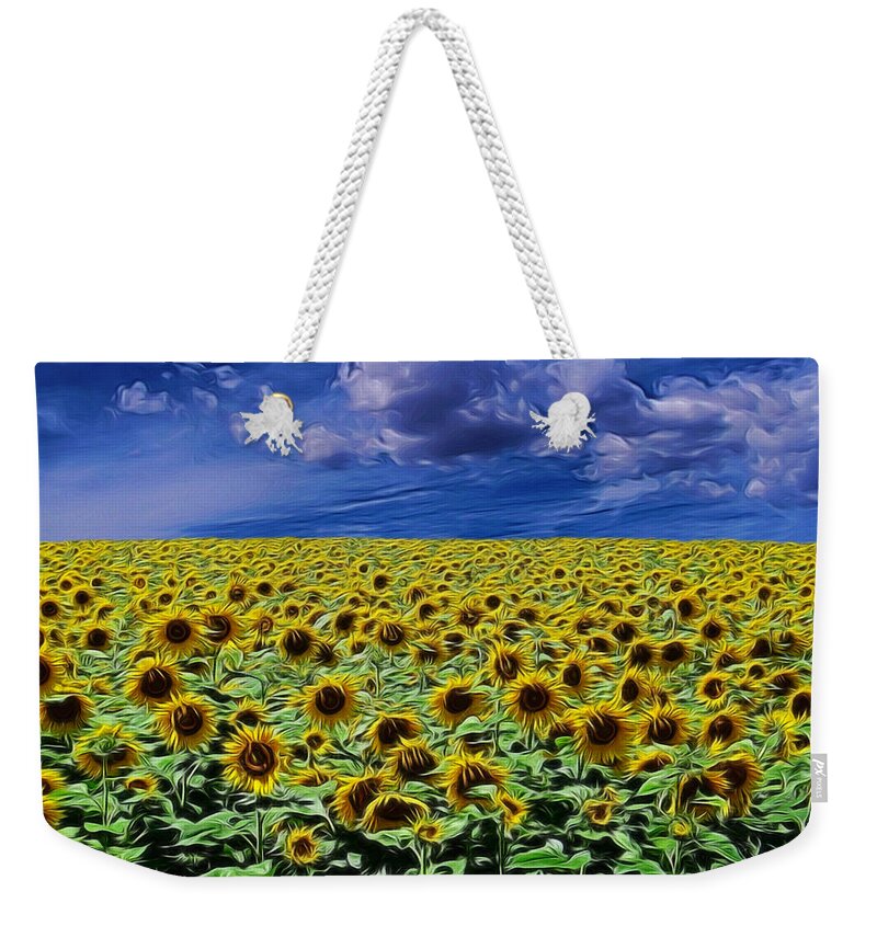 Botanicals Weekender Tote Bag featuring the digital art Sunflowers Forever Digital Art by Ernest Echols