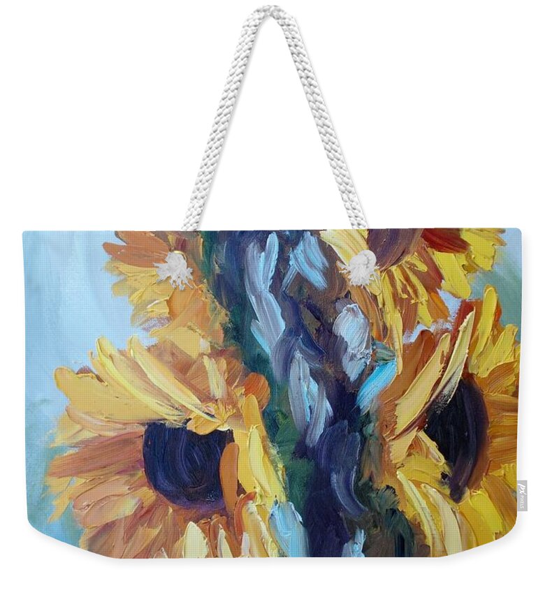 Sunflowers Weekender Tote Bag featuring the painting Sunflowers II by Donna Tuten
