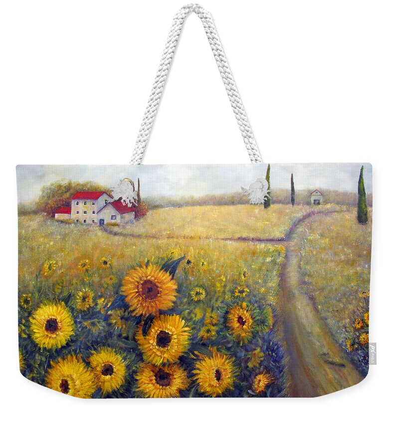 Loretta Luglio Weekender Tote Bag featuring the painting Sunflowers by Loretta Luglio