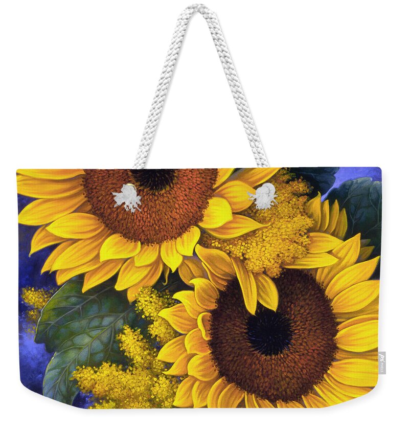 Botanical Weekender Tote Bag featuring the painting Sunflowers by Mia Tavonatti