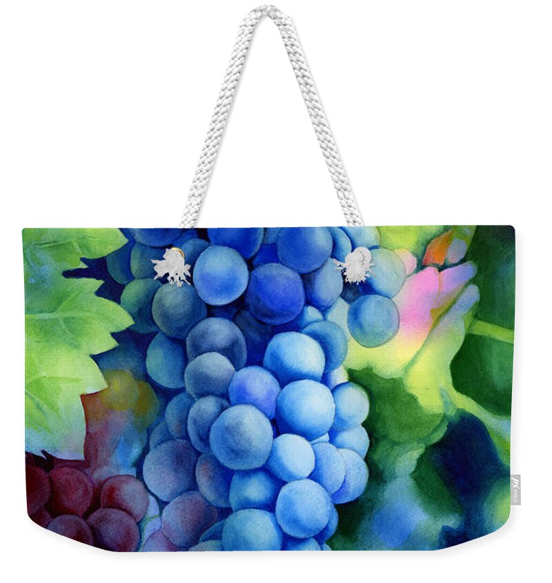 Grapes Weekender Tote Bag featuring the painting Sunlit Grapes by Hailey E Herrera