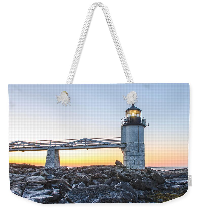 Lighthouse Weekender Tote Bag featuring the photograph Sunrise at Marshall Point Lighthouse by Gary Wightman