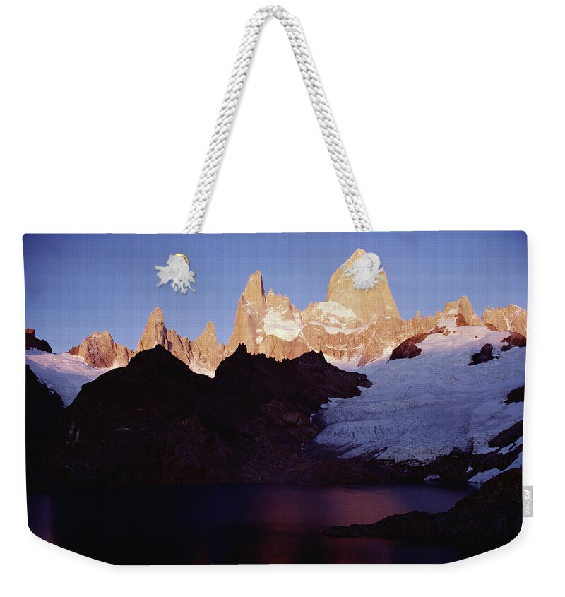 Feb0514 Weekender Tote Bag featuring the photograph Sunrise Glow On Fitzroy Massif Los by Tui De Roy