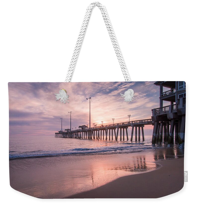 Nags Head Weekender Tote Bag featuring the photograph Sunrise Jeanette's Pier by Stacy Abbott