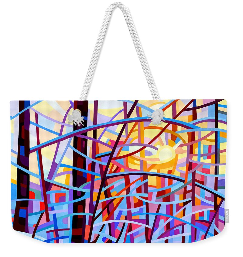 Abstract Weekender Tote Bag featuring the painting Sunrise by Mandy Budan