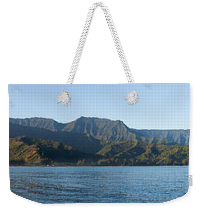Hawaii Weekender Tote Bag featuring the photograph Sunrise panorama in Hanalei Bay Kauai by Steven Heap