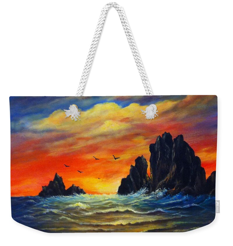 Seascape Weekender Tote Bag featuring the painting Sunset 2 by Bozena Zajaczkowska