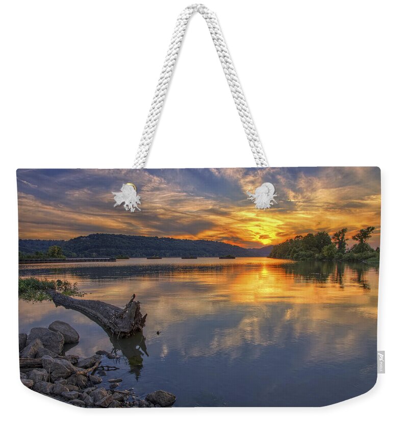 Cooks Landing Weekender Tote Bag featuring the photograph Sunset at Cook's Landing - Arkansas River by Jason Politte