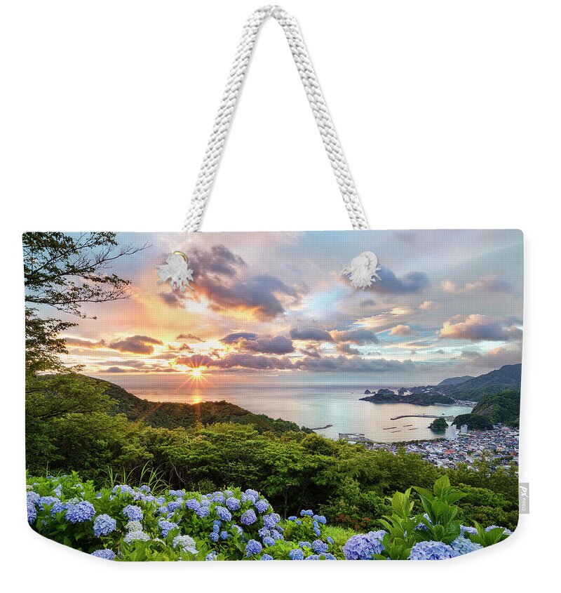 Tranquil Scene Weekender Tote Bag featuring the photograph Sunset At Hydrangea Hills by Tommy Tsutsui
