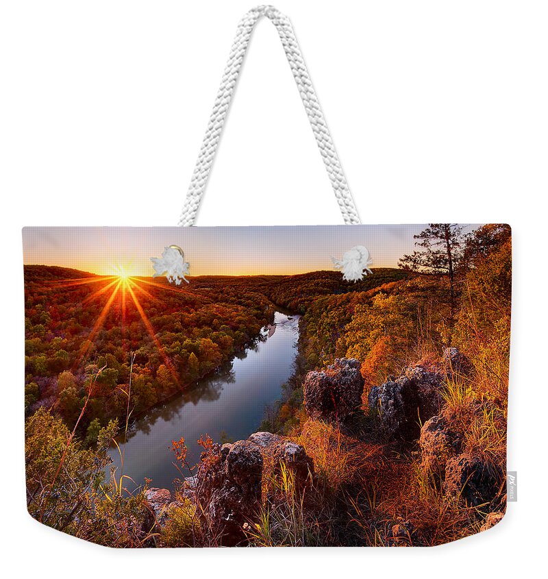 Ozark Weekender Tote Bag featuring the photograph Sunset At Paint-Rock Bluff by Robert Charity