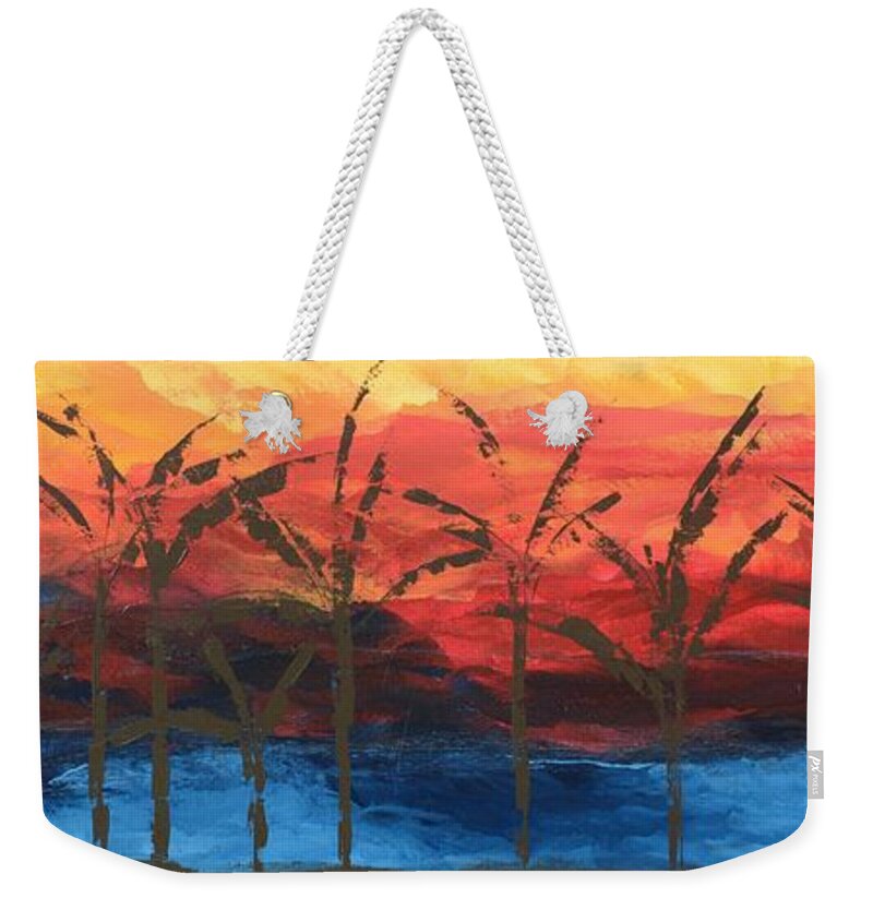 Sunset Beach Weekender Tote Bag featuring the painting Sunset Beach by Linda Bailey