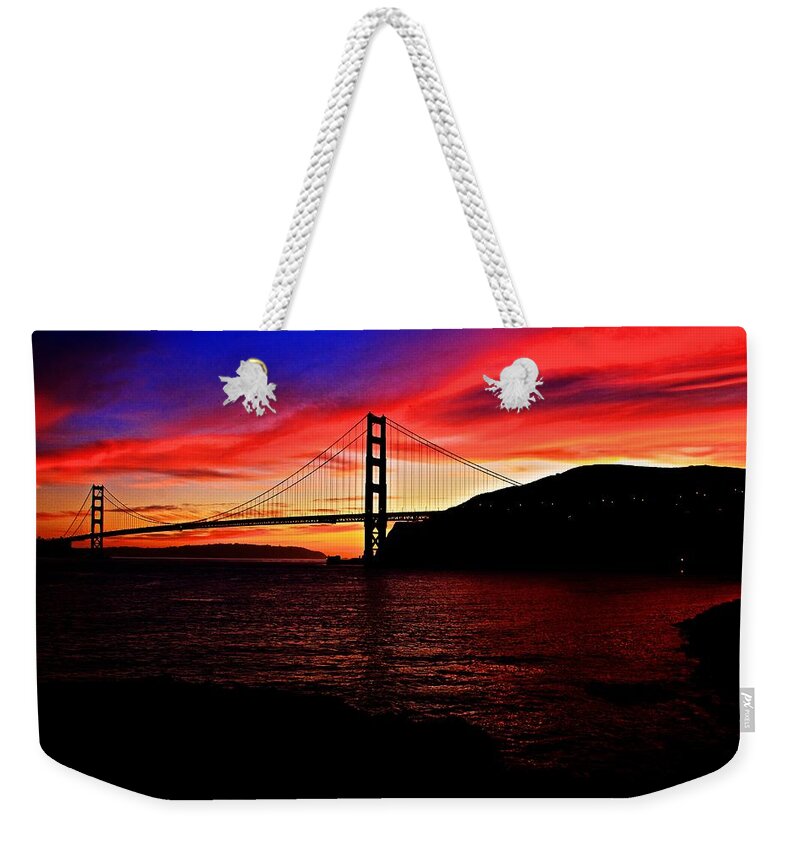 Golden Gate Bridge Weekender Tote Bag featuring the photograph Sunset by the Bay by Dave Files