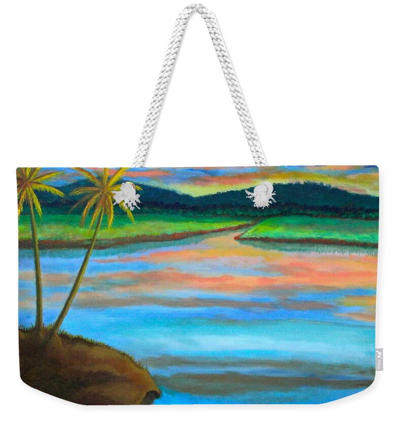 Landscape Weekender Tote Bag featuring the painting Sunset by Cyril Maza