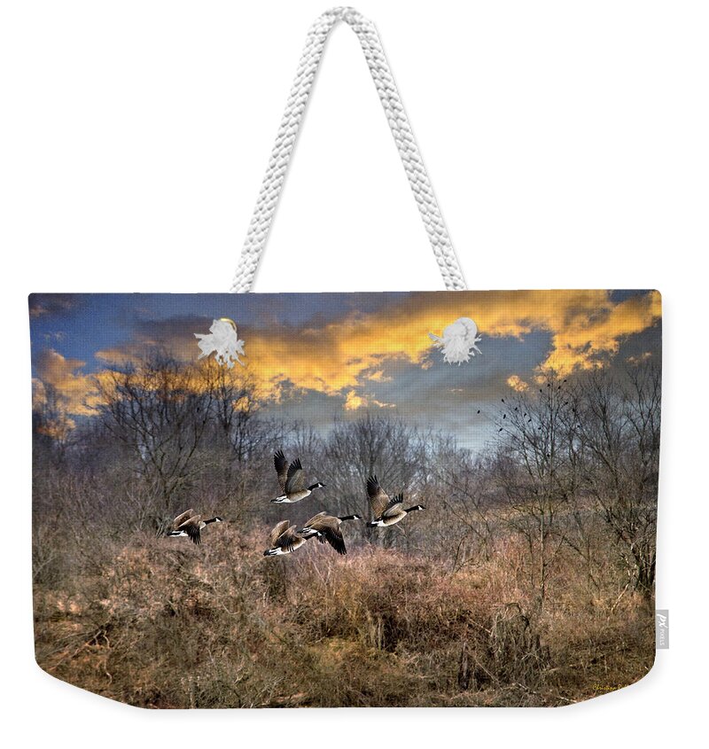 Sunset Weekender Tote Bag featuring the photograph Sunset Geese by Christina Rollo