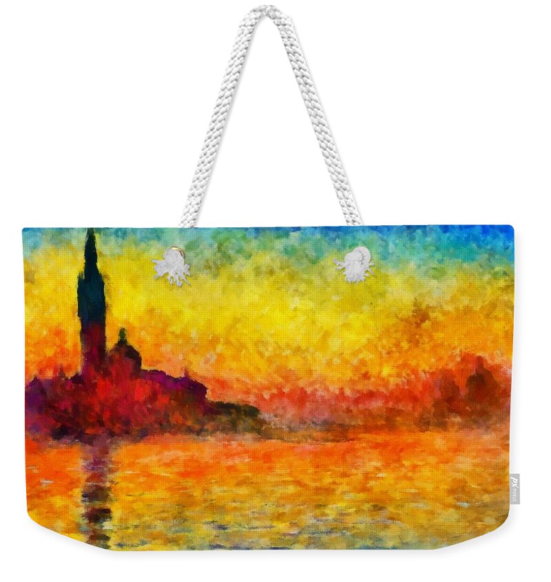 Claude Monet Weekender Tote Bag featuring the painting Sunset In Venice by Claude Monet