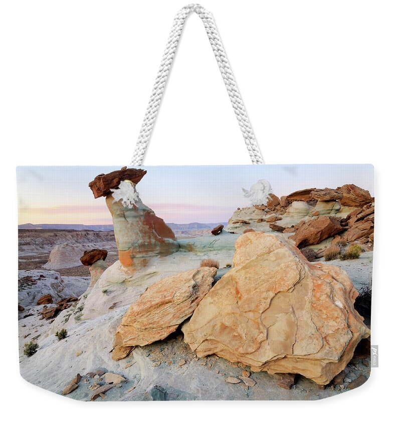 Scenics Weekender Tote Bag featuring the photograph Sunset Landscape With Hoodoos At Stud by Rezus