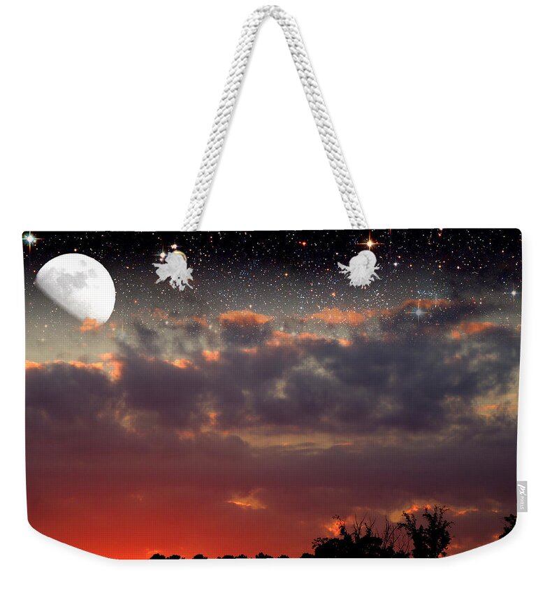 Cloud Weekender Tote Bag featuring the photograph Sunset Moonrise by Pete Trenholm