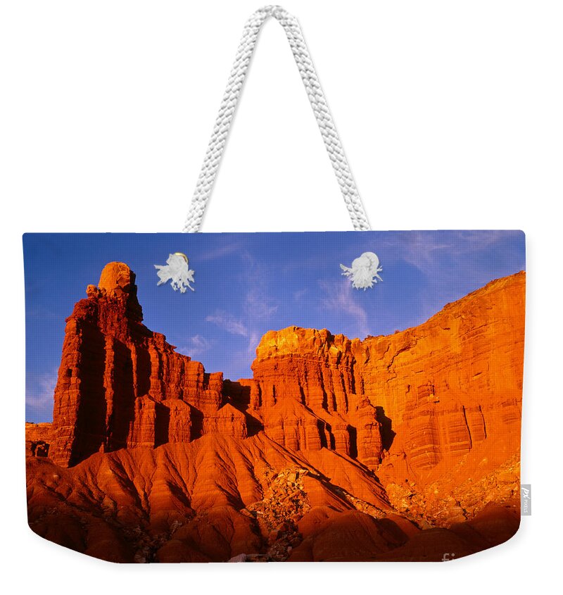Chimney Rock Weekender Tote Bag featuring the photograph Sunset On Chimney Rock by Tracy Knauer
