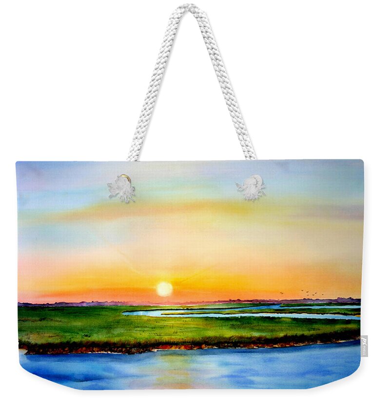 Sunset Weekender Tote Bag featuring the painting Sunset on the Marsh by Phyllis London