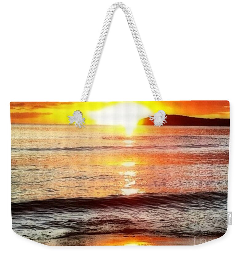 Sharkcrossing Weekender Tote Bag featuring the digital art H Sunset View of Watch Ho - Horizontal by Lyn Voytershark