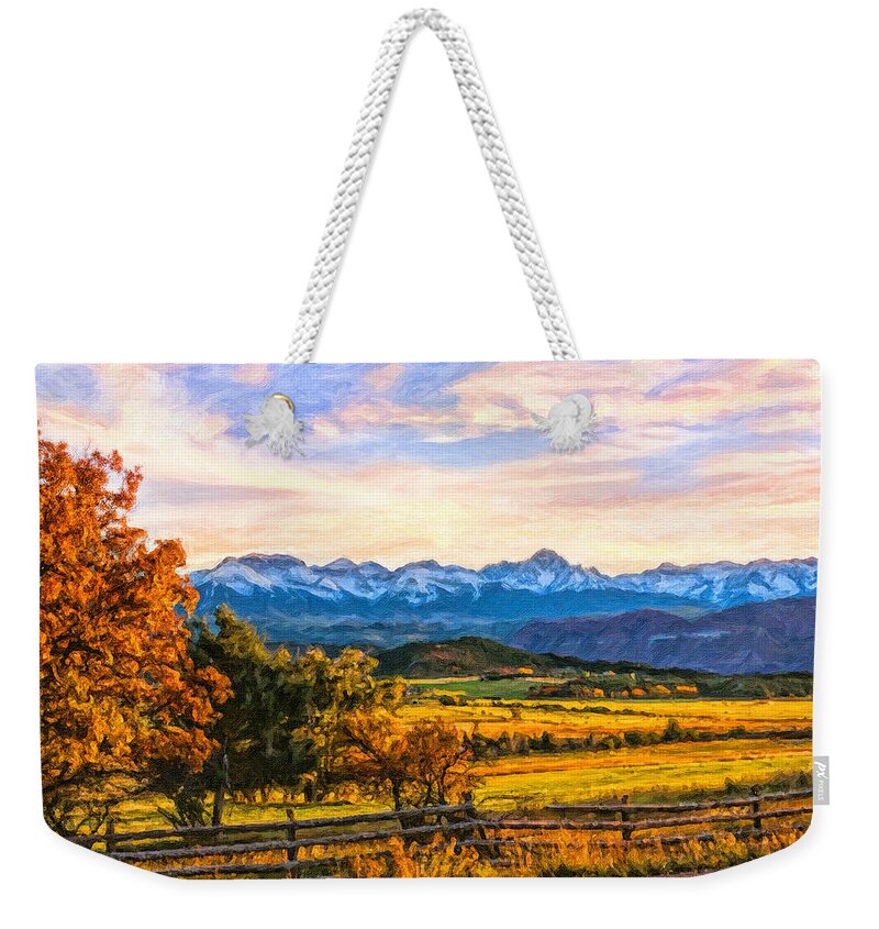 Autum Weekender Tote Bag featuring the digital art Sunset View by Rick Wicker