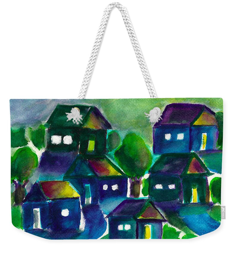 Sunset Weekender Tote Bag featuring the painting Sunset Village Watercolor by Frank Bright
