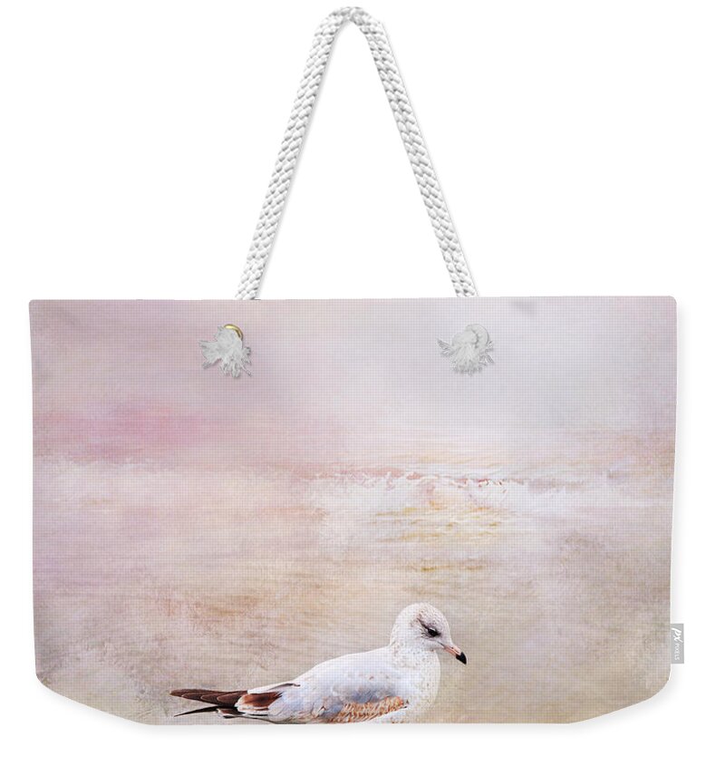 Sunset Weekender Tote Bag featuring the photograph Sunset With Young Seagull by Theresa Tahara